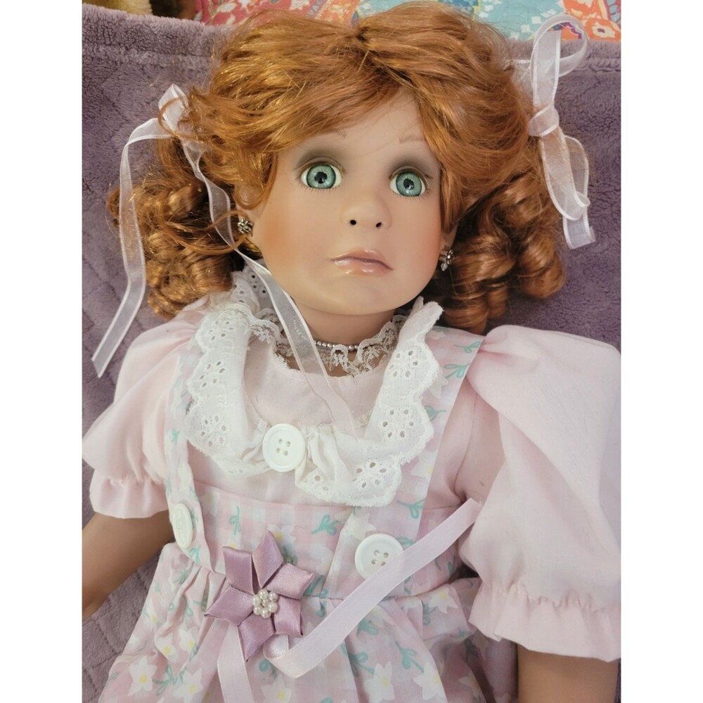 Denae McMillan AEL 2005 Porcelain Doll 23" Red Hair Green Eyes Pink Dress